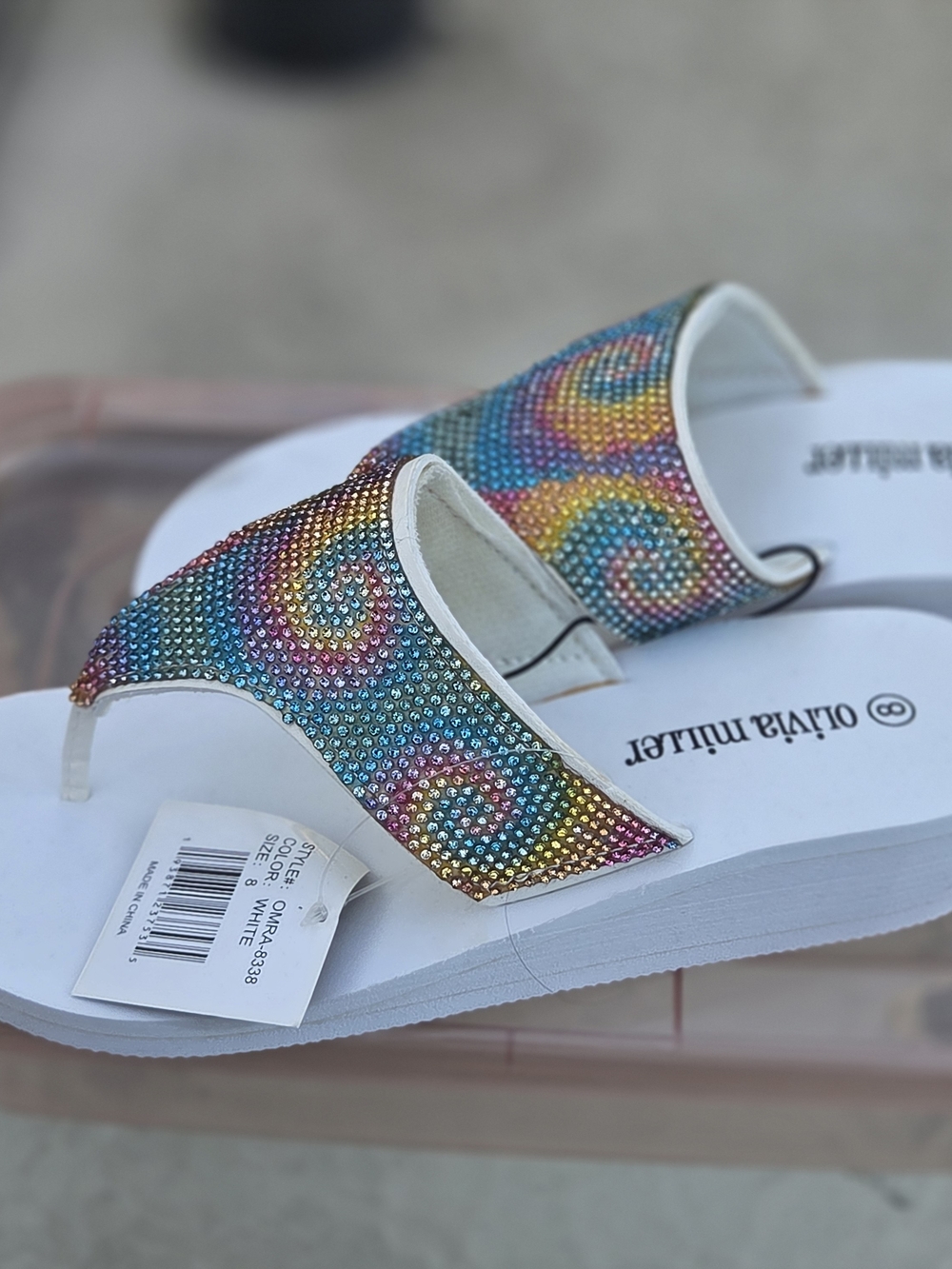 Olivia Miller Rainbow Crystal Thong Sandals - Multicolor